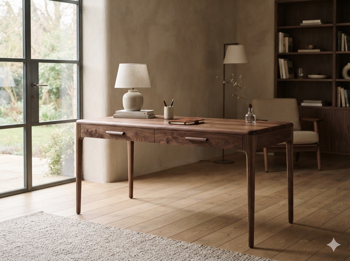 Edles Sideboard aus Nussbaum in einem ruhigen Arbeitszimmer